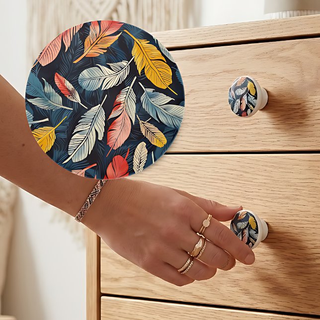 Bouton De Porte En Céramique Boho Feathered Whimsy  (Créateur téléchargé)