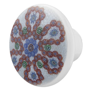 Bouton De Porte En Céramique Boho Fleurs Victorian Rouge Bleu