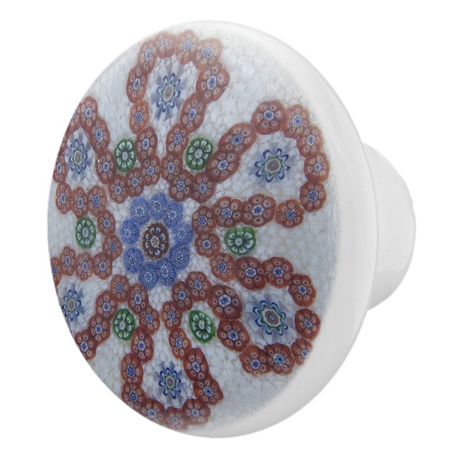 Bouton De Porte En Céramique Boho Fleurs Victorian Rouge Bleu (Droite)