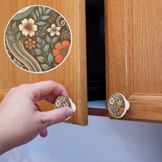 Bouton De Porte En Céramique Boho Floral (Créateur téléchargé)