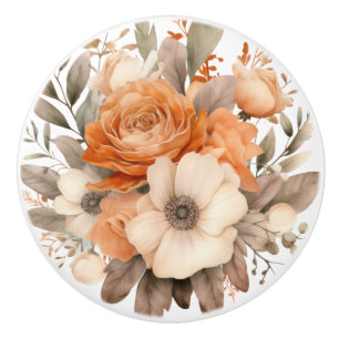 Bouton De Porte En Céramique Boho Gold Brown Fleurs Floral Ceramic Knob