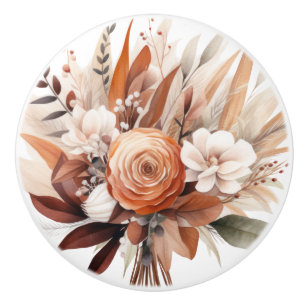 Bouton De Porte En Céramique Boho Gold Brown Fleurs Floral Ceramic Knob