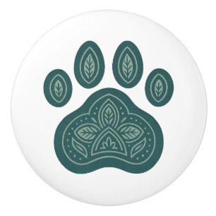 Bouton De Porte En Céramique Boho Green Pawprint Folk Art Ceramic Knob