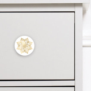 Bouton De Porte En Céramique Boho Mandala Gold Blanc