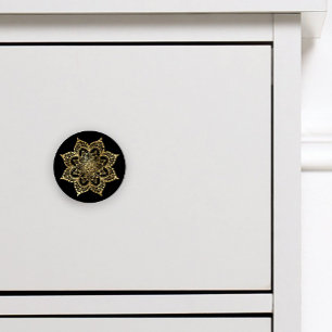Bouton De Porte En Céramique Boho Mandala Gold Noir
