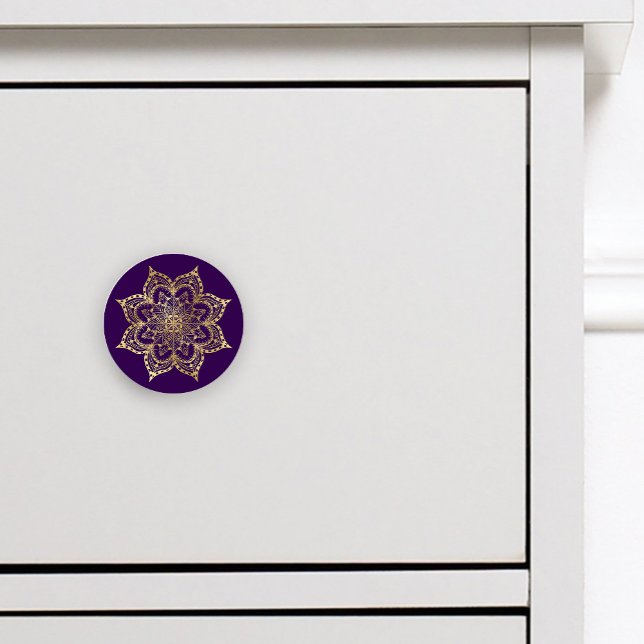 Bouton De Porte En Céramique Boho Mandala Or Doré Violet (Créateur téléchargé)