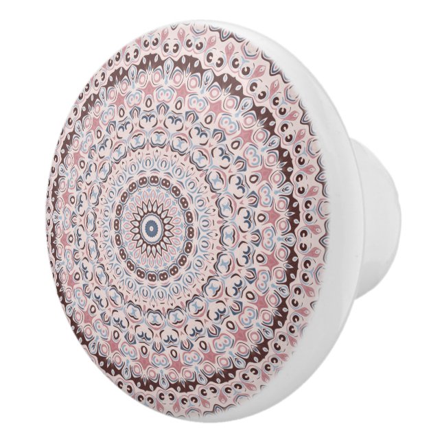 Bouton De Porte En Céramique Boho Pink and Blue Mandala Pattern (Droite)
