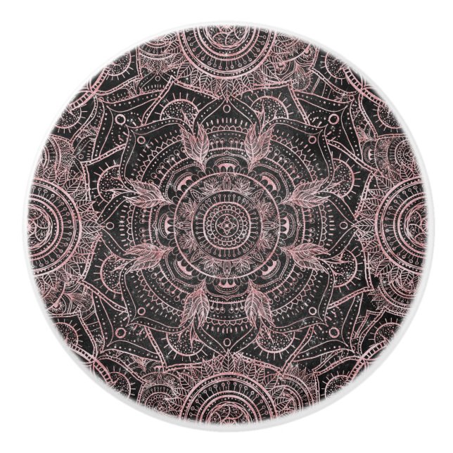 Bouton De Porte En Céramique Boho Rose Gold Grey Mandala Design élégant (Devant)