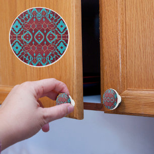 Bouton De Porte En Céramique Boho Rubis Turquoise et Cuivre
