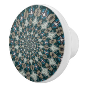 Bouton De Porte En Céramique Boho Spirale Téal et Khaki Kaléidoscope