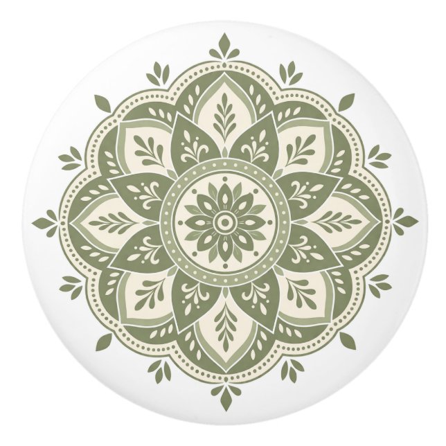 Bouton De Porte En Céramique Boho Vert Sauge (Devant)