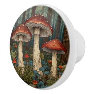 Bouton De Porte En Céramique Boho vintage champignons forêt