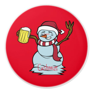 Bouton De Porte En Céramique Boire de la bière Snowman Thunder_Cove