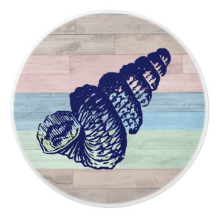 Bouton De Porte En Céramique Bois de Coquillage Marin Coquillages Bleu Pêche