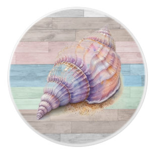 Bouton De Porte En Céramique Bois de Coquillage Marin Coquilles de Plage Bleu P