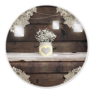 Bouton De Porte En Céramique Bois Rustique, Dentelle & Pots de Maçon Grange Élé
