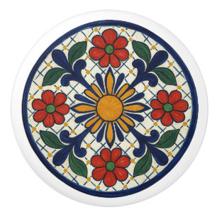 Bouton De Porte En Céramique Bold Mexicaine Talavera Sunburst Ceramic Knob