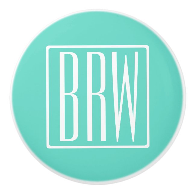 Bouton De Porte En Céramique Bold Modern | White on aqua (Devant)