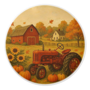 Bouton De Porte En Céramique Bon automne tracteur classique et ferme
