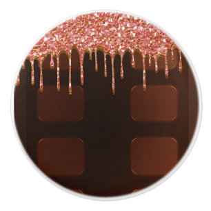 Bouton De Porte En Céramique Bonbons au sucre Paillettes roses Dégoulinade de c