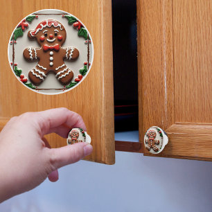Bouton De Porte En Céramique Bonhomme en pain d'épices de Noël