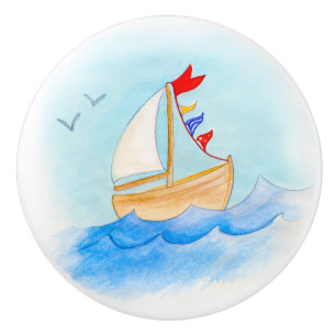 Bouton De Porte En Céramique Bonnet de voilier aquarelle