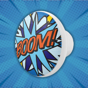 Bouton De Porte En Céramique BOOM Amusement Bande Dessinée Rétro Pop Art