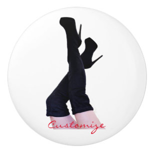 Bouton De Porte En Céramique Boots de cuisse en cuir noir de hauteur Thunder_Co