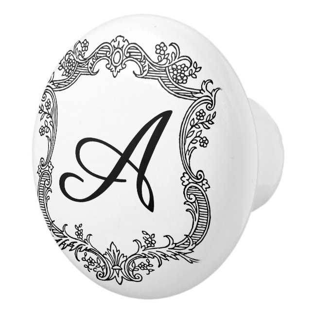 Bouton De Porte En Céramique Bordure florale avec monogramme (Droite)