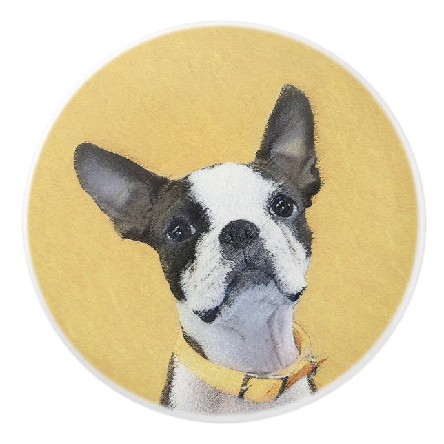 Bouton De Porte En Céramique Boston Terrier Peinture - Cute Original Chien Art (Devant)