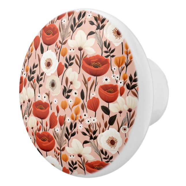 Bouton De Porte En Céramique Botanique Boho Automne Fleur sauvage Meadow Motif (Droite)