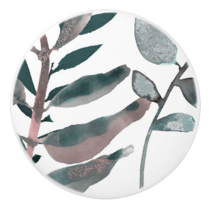 Bouton De Porte En Céramique Botanique de feuillage de teinte rosée aquarelle r