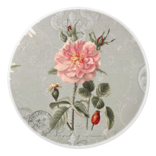 Bouton De Porte En Céramique Botanique Floral Vintage Français Blush Roses Ros