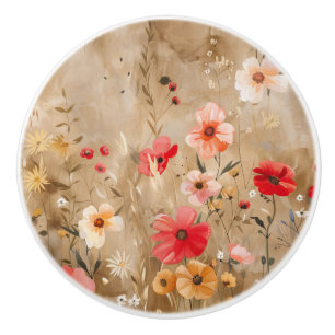 Bouton De Porte En Céramique Boucle en céramique Fleur sauvage aquarelle