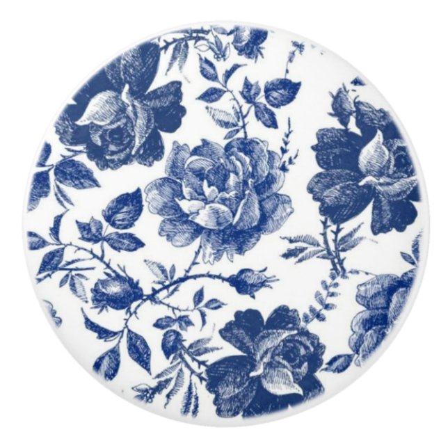 Bouton De Porte En Céramique Boucles rose bleu (Devant)