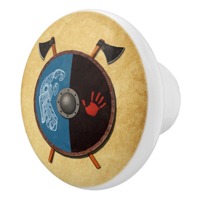 Bouton De Porte En Céramique Bouclier viking et axes (Droite)