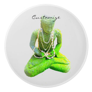 Bouton De Porte En Céramique Bouddha vert Mossy méditant Thunder_Cove