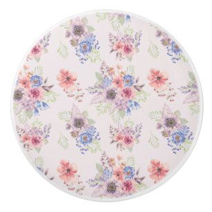 Bouton De Porte En Céramique Bouquet d'aquarelle rose