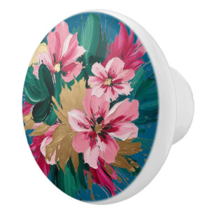 Bouton De Porte En Céramique Bouquet de fleurs roses modernes avec ornement de