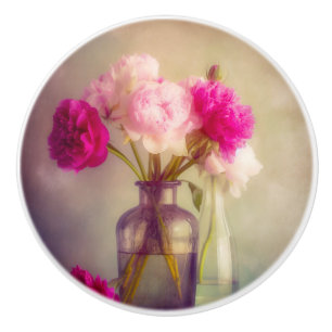 Bouton De Porte En Céramique Bouquet de pivoines vintages dans les vases de ver