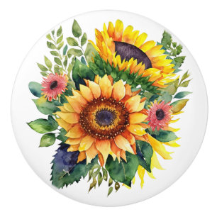 Bouton De Porte En Céramique Bouquet de tournesols - Décor maison de campagne f