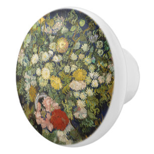 Bouton De Porte En Céramique Bouquet Floral Impressionniste Vintage Van Gogh