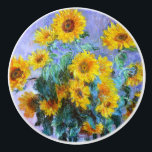 Bouton De Porte En Céramique Bouquet Monet de Tournesols<br><div class="desc">Bouquet de Tournesols est un beau tableau de fleurs de style impressionniste peint par le peintre impressionniste français Claude Monet,  c. 1880 montrant un joli spray de tournesol dans un vase en porcelaine avec un arrière - plan lilas.</div>