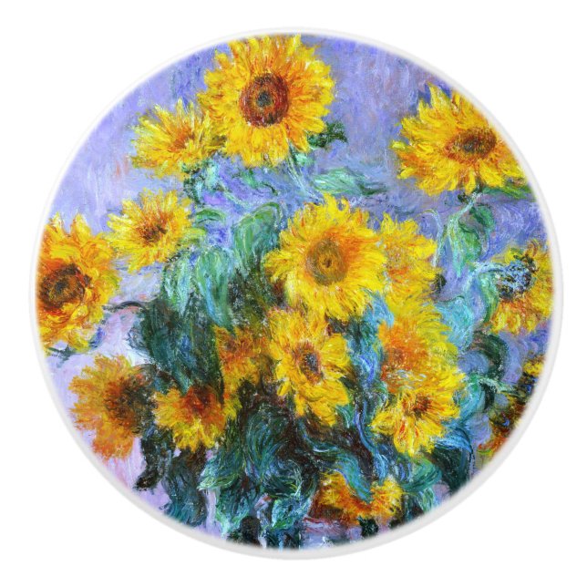 Bouton De Porte En Céramique Bouquet Monet de Tournesols (Devant)
