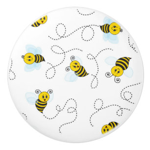 Bouton De Porte En Céramique Bourdon Volant Jaune Noir Abeille Bourdon