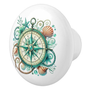 Bouton De Porte En Céramique Boussole bateau de plage