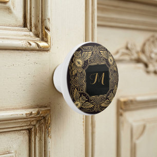 Bouton De Porte En Céramique Boussole Chouette dorée Monogramme Art Déco Cérami