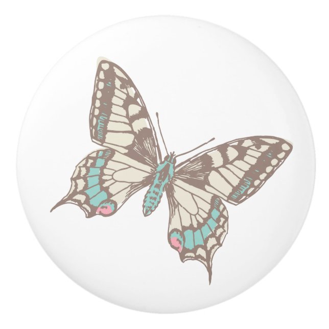 Bouton De Porte En Céramique Bouteille d'art esquissé papillon (Devant)