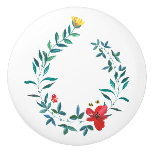 Bouton De Porte En Céramique Bouton de meuble en céramique fleuri peint de camp