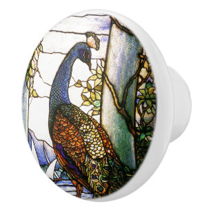 Bouton De Porte En Céramique Bouton de paon en verre souillé de Nouveau Tiffan